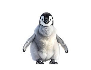 Obraz premium Fluffy Penguin Chick Standing on White Background