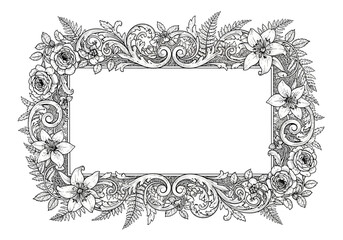 Elegant Floral Rectangle Frame with Intricate Swirls and Leaves.