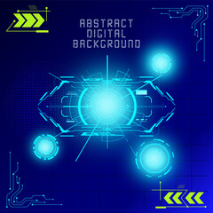 Abstract digital technology background with futuristic cyber eye screen interface.