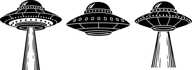Futuristic UFO spaceship vector illustration with glowing light beams, alien flying saucer design, extraterrestrial technology, sci-fi concept, and modern outer space artwork © Sarsoti