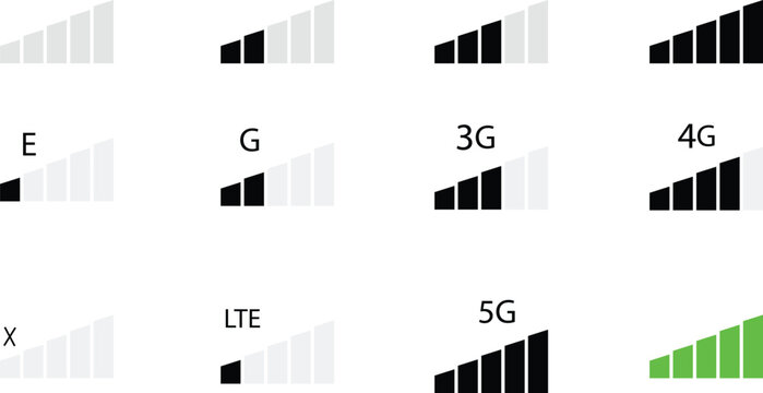 Collection of various mobile network icons on for technology concepts