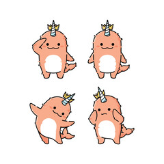 Cute cartoon narwhals showing different emotions with copy space © MubarakStock