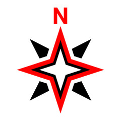 Red and black north direction sign . Compass symbol for map
