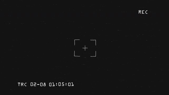 VHS Style CCTV Recording Overlay with Focus Frame, REC and Timecode, 4K Alpha