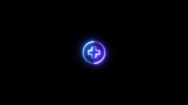 Abstract neon medical cross icon animation. neon medical cross icon animation on black background.