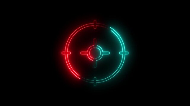 Glowing Neon Cyan and Red Digital Target Reticle HUD Crosshair Element for Gaming and Futuristic Interface Design on Black Background