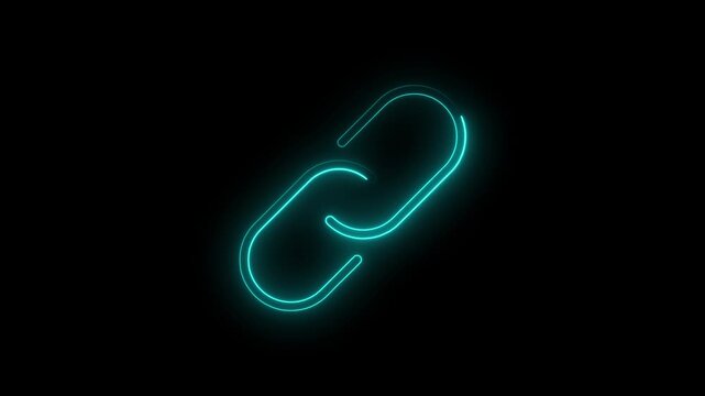 Glowing Cyan Neon Link Icon Isolated on Black Background - Digital Connection and Networking Symbol in High Definition Technology Style