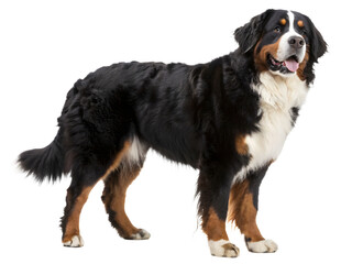 bernese mountain dog standing on white background