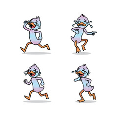 Cartoon character running with sweat in various poses on white background