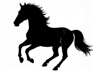 Obraz premium Elegant Silhouette of a Majestic Horse in Dynamic Motion Against White Background.
