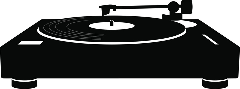 Black Silhouette of aDJ Turntable with Vinyl Record and Stylus record player music