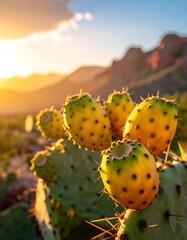 Vibrant prickly pear cactus fruits in desert landscape