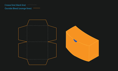 Orange cardboard box template with crease and bleed lines for packaging design