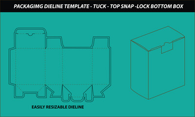 Packaging die line template for tuck top snap lock bottom box design