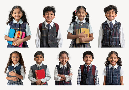 Smiling Children In School Uniforms Element Design Set