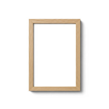 Empty Wooden Photo Frame Isolated on White Background Minimalist Design