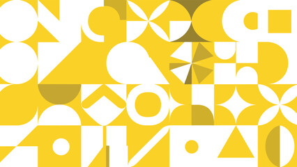 Yellow and white abstract geometric pattern, bauhaus style shapes, minimalist mosaic background, modern decorative vector art, creative mural design. © MostMonira
