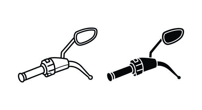 Minimalist Vector Icons of Motorcycle Handlebar Grips with Rearview Mirrors and Brake Levers in Outline and Solid Styles