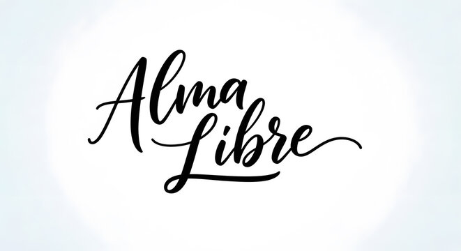 Elegant black cursive lettering of the words Alma Libre on a white background