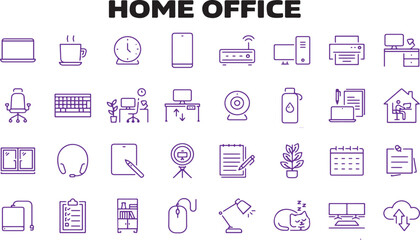 Fototapeta premium Home Office and Remote Work Line Icon Collection
