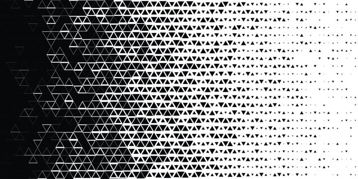 Abstract black and white halftone geometric vector background with triangle pattern gradient transition modern minimal monochrome design dynamic texture backdrop for poster banner and digital layout