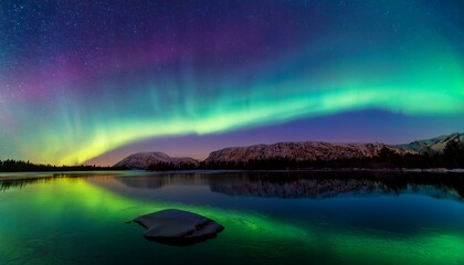 Stunning Display Of The Northern Lights Over A Tranquil Lake Reflecting Vibrant Colors In The Night Sky