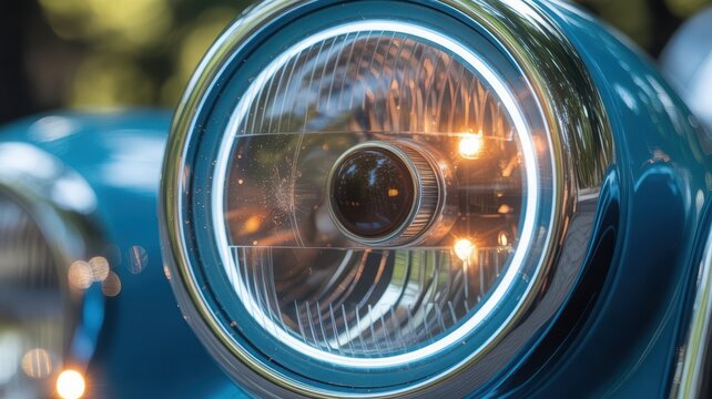 Vintage round headlight macro retro LED ring automotive detail texture