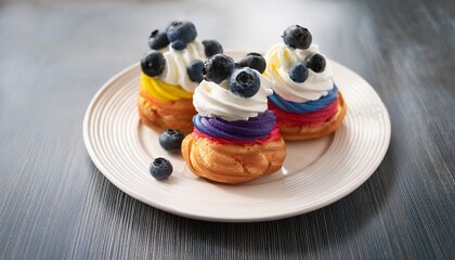 Rainbow Profiteroles Whipped Cream Fresh Berries Blueberry Dessert