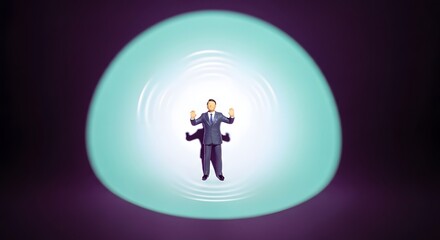 Obraz premium Businessman inside a glowing circle with copy space and a dark background