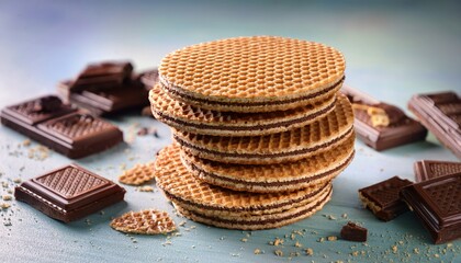 Stacked Stroopwafels And Chocolate Wafers On A Table High Resolution Image