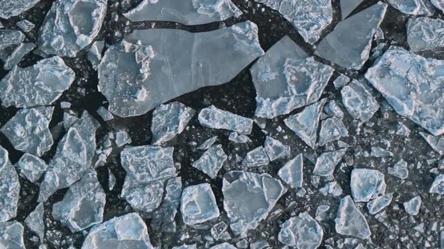 Aerial view of a frozen Hudson River. Shot in New York City.