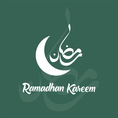 Ramadan Kareem template with green background and crescent moon