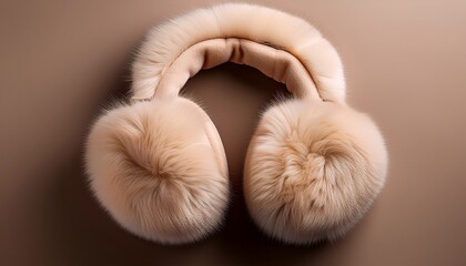 A Pair Of Soft Beige Fluffy Earmuffs Displayed On A Clean Neutral Background