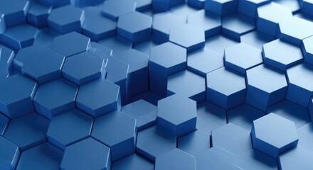 Obraz premium Blue hexagonal pattern with raised 3D blocks in modern design