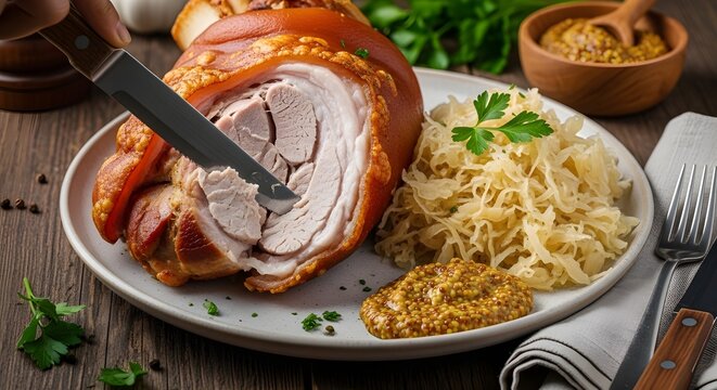 Eisbein with sauerkraut and mustard