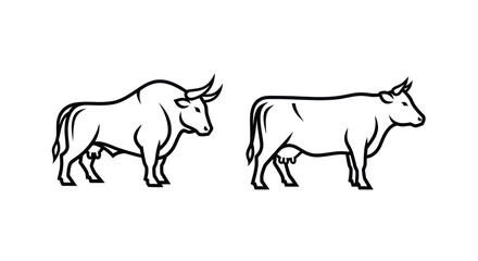 Fototapeta premium Bull and Cow Icon Set, Livestock Farm Animals Silhouette, Farm Business