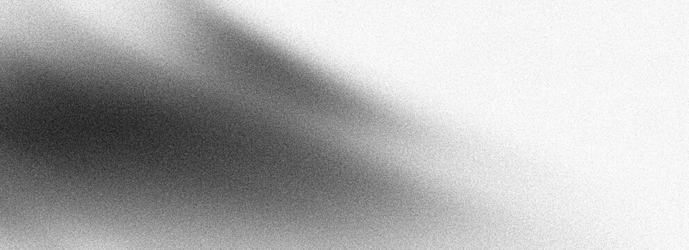 Grey noisy gradient banner, light to dark grayscale background, grainy monochrome black white abstract noise texture header, backdrop, poster, wallpaper design