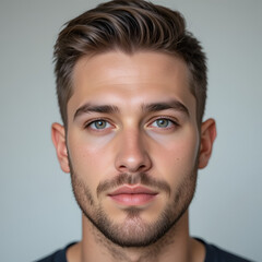 Obraz premium Closeup portrait of young handsome Caucasian father with his cut