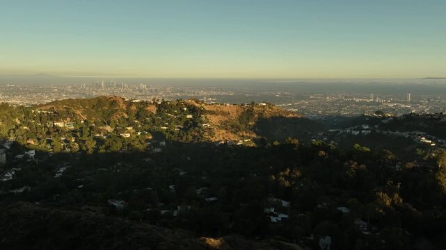 Los Angeles Downtown Sunset Aerial Shot from Laurel Canyon L