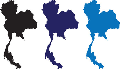 Obraz premium Detailed Silhouette Map of Thailand Vector Illustration - High Contrast Geographical Outlines in Black and Blue Corporate Colors for Travel, Education, and Infographic Design