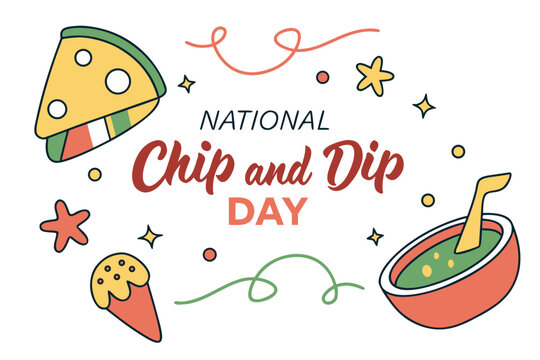 Chips and Dip Snack Vector, National Chip and Dip Day Celebration Illustration