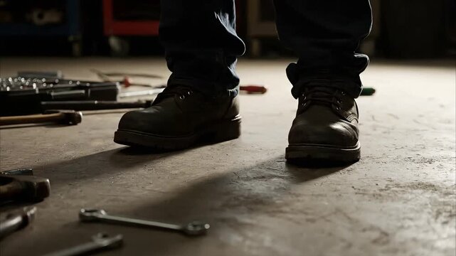 Professional mechanic's toolbox in modern workshop setting