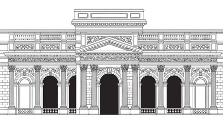 Obraz premium Classical courthouse building architecture line illustration