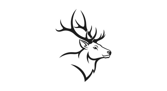 Black and White Deer Head Illustration.