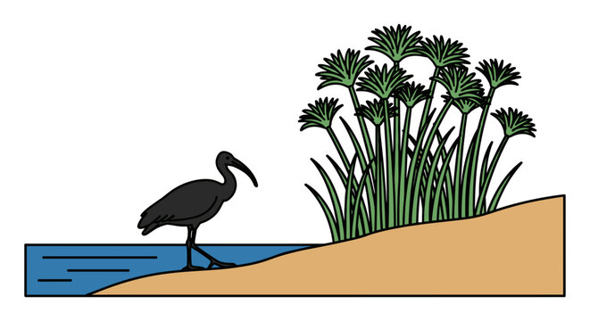 Black Bird Standing on Riverbank.