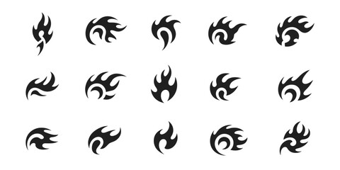 Fototapeta premium Neo Tribal Shapes, Y2K Sharp Elements, Abstract Symmetrical Tribal Tattoo Designs, Featuring Various Decorative Vector Elements for Creative Graphic, Illustration, and Design Projects.