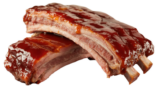 Glazed ribs on white background meat food barbecue isolated on a transparent background