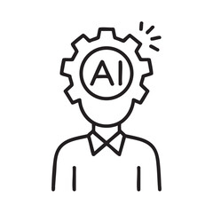 Obraz premium A simple line illustration of a person with a gear and AI symbol above their head indicating innovation and technology