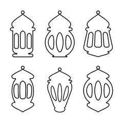 Islamic lamp silhouettes in various shapes, Ramadan poster design elements, Islamic holiday banner icon set