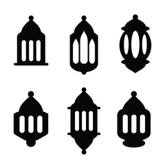 Islamic lamp silhouettes in various shapes, Ramadan poster design elements, Islamic holiday banner icon set